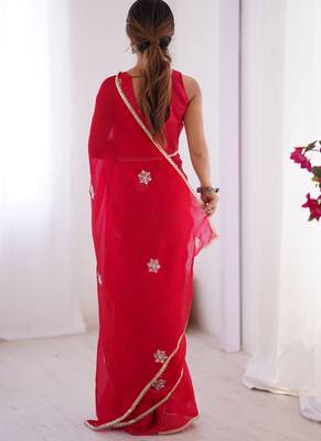 red fandy silk blend moti & val sequence designer saree 4