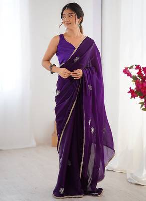 violet fandy silk blend moti & val sequence designer saree 1