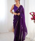 violet fandy silk blend moti & val sequence designer saree