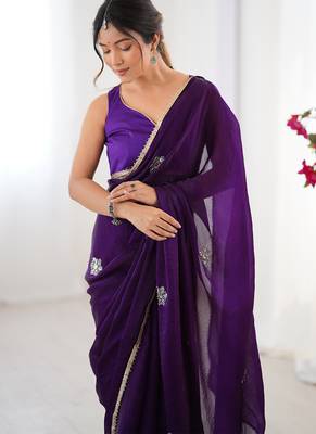 violet fandy silk blend moti & val sequence designer saree 2