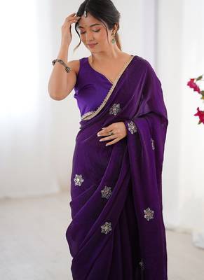 violet fandy silk blend moti & val sequence designer saree 3