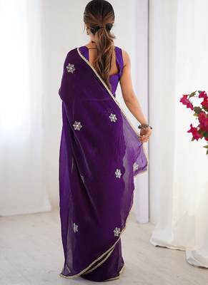 violet fandy silk blend moti & val sequence designer saree 4