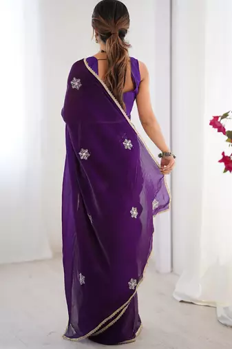 violet fandy silk blend moti & val sequence designer saree