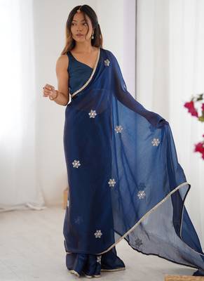 blue fandy silk blend moti & val sequence designer saree 1
