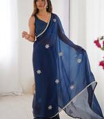 blue fandy silk blend moti & val sequence designer saree