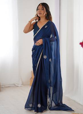 blue fandy silk blend moti & val sequence designer saree 2