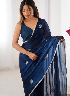 blue fandy silk blend moti & val sequence designer saree 3