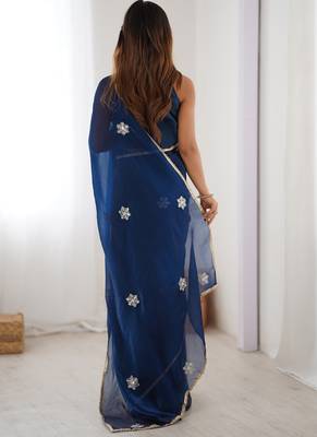 blue fandy silk blend moti & val sequence designer saree 4
