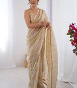 beige organza moti & val sequence party wear saree