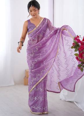 lavender organza moti & val sequence party wear saree 1