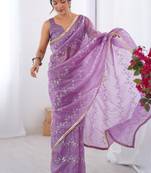 lavender organza moti & val sequence party wear saree