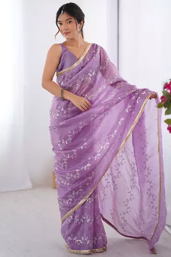 lavender organza moti & val sequence party wear saree