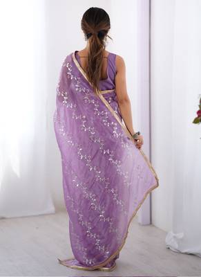 lavender organza moti & val sequence party wear saree 4