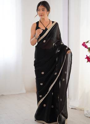 black fandy silk blend moti & val sequence designer saree 2