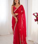 red fandy silk blend moti & val sequence designer saree