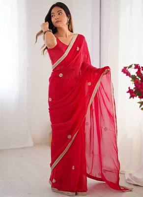 red fandy silk blend moti & val sequence designer saree 3