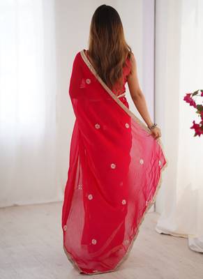 red fandy silk blend moti & val sequence designer saree 4