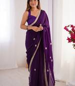 violet fandy silk blend moti & val sequence designer saree