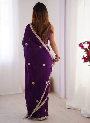 violet fandy silk blend moti & val sequence designer saree 4