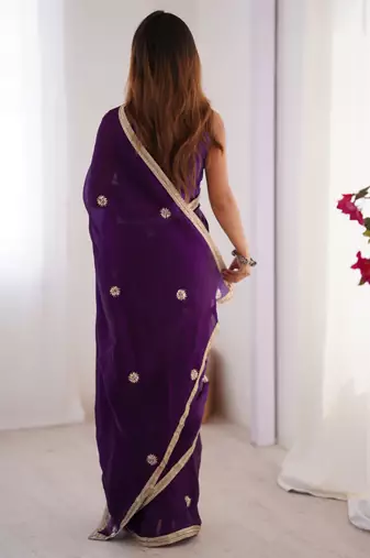 violet fandy silk blend moti & val sequence designer saree