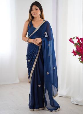 blue fandy silk blend moti & val sequence designer saree 1