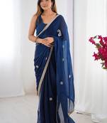 blue fandy silk blend moti & val sequence designer saree