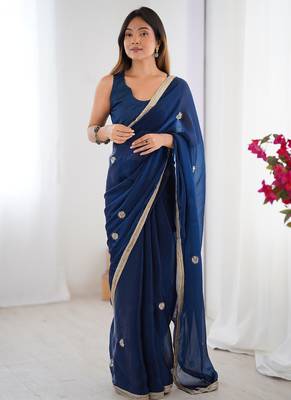 blue fandy silk blend moti & val sequence designer saree 2
