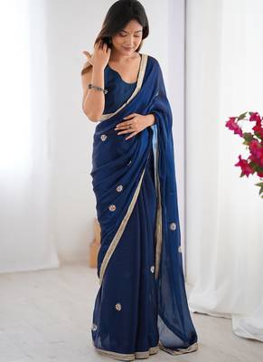 blue fandy silk blend moti & val sequence designer saree 3
