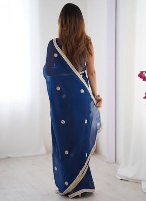 blue fandy silk blend moti & val sequence designer saree 4