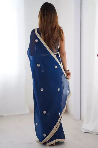 blue fandy silk blend moti & val sequence designer saree