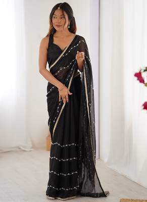 black smooth sitara fabric moti & val sequence designer saree 1