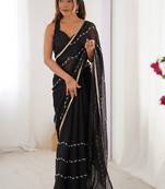 black smooth sitara fabric moti & val sequence designer saree