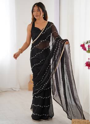 black smooth sitara fabric moti & val sequence designer saree 2