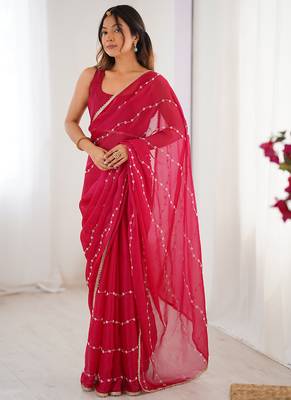 pink smooth sitara fabric moti & val sequence designer saree 1