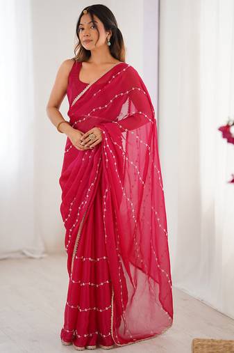 pink smooth sitara fabric moti & val sequence designer saree