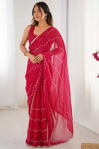 pink smooth sitara fabric moti & val sequence designer saree