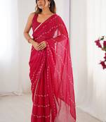 pink smooth sitara fabric moti & val sequence designer saree