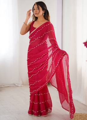 pink smooth sitara fabric moti & val sequence designer saree 2