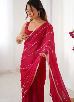 pink smooth sitara fabric moti & val sequence designer saree 3
