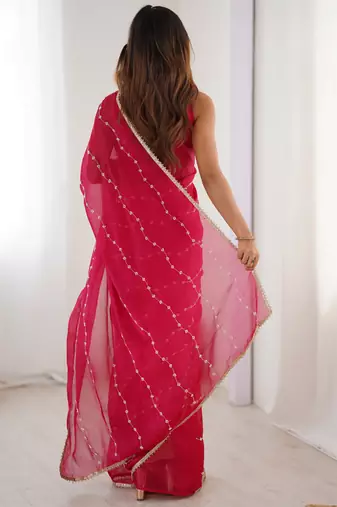 pink smooth sitara fabric moti & val sequence designer saree