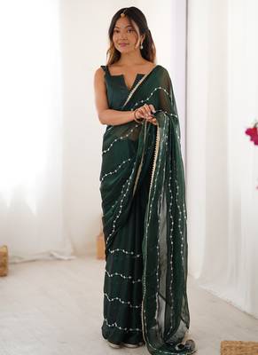 green smooth sitara fabric moti & val sequence designer saree 1