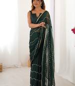 green smooth sitara fabric moti & val sequence designer saree
