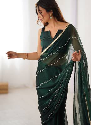 green smooth sitara fabric moti & val sequence designer saree 3