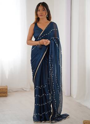 blue smooth sitara fabric moti & val sequence designer saree 1