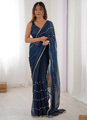 blue smooth sitara fabric moti & val sequence designer saree 2