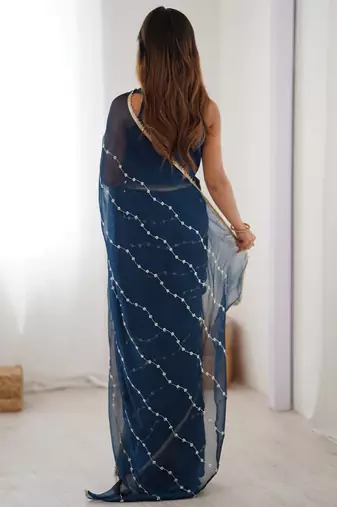 blue smooth sitara fabric moti & val sequence designer saree