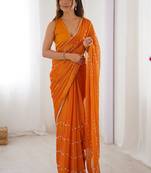 orange smooth sitara fabric moti & val sequence designer saree