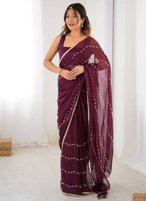 wine smooth sitara fabric moti & val sequence designer saree 1