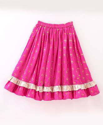 woven half sleeves embellished top with printed lehenga-yellow & pink 4