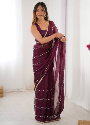 wine smooth sitara fabric moti & val sequence designer saree 2